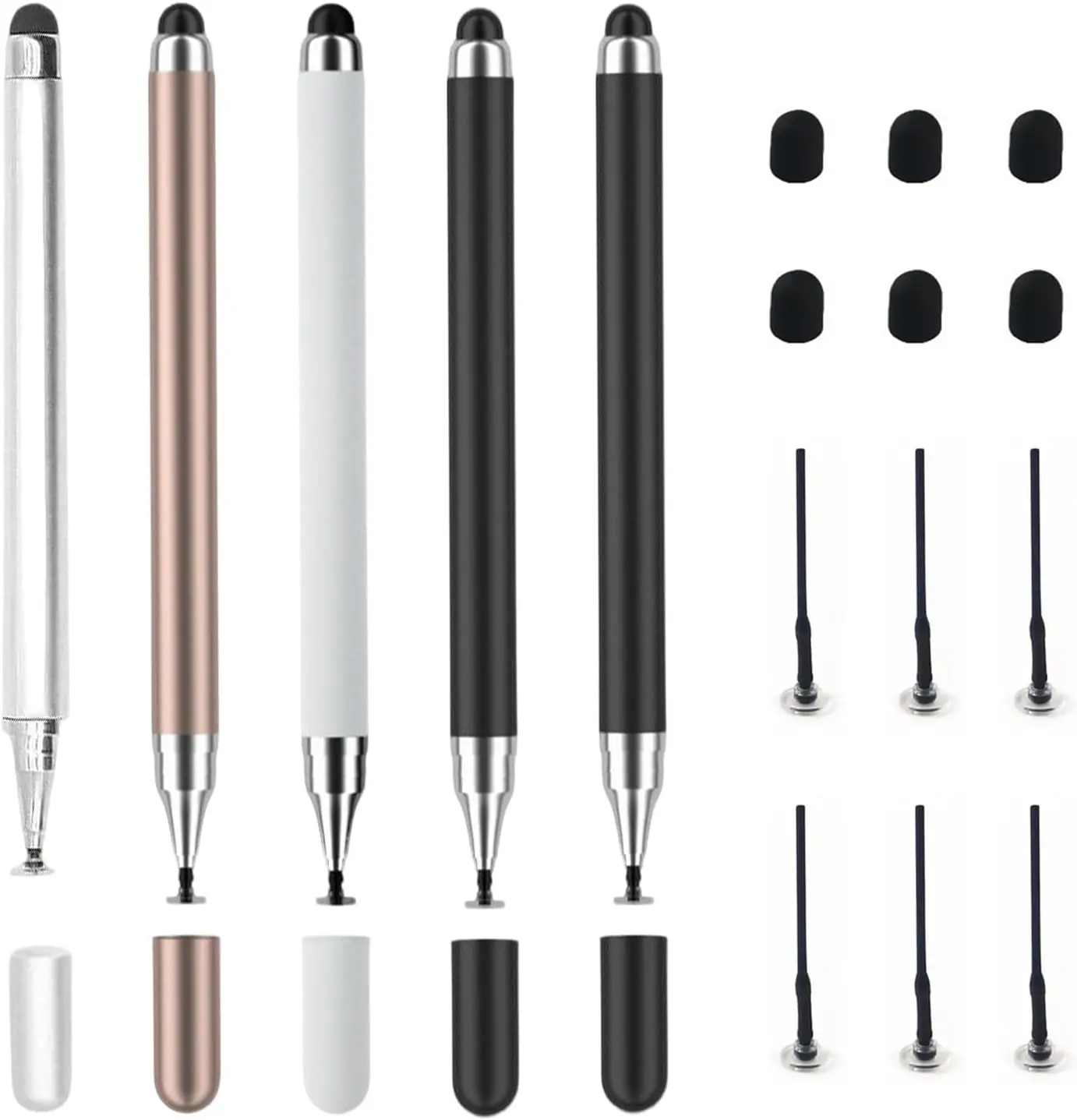 3-Pack Smooth Capacitive Stylus Pens, 2-in-1 Universal Smart Drawing Stylus with Precision Disc Tip for All Touchscreen Devices, Accessories Compatible with Android, iOS, Smartphone, Tablet - Ideal for Writing, Drawing