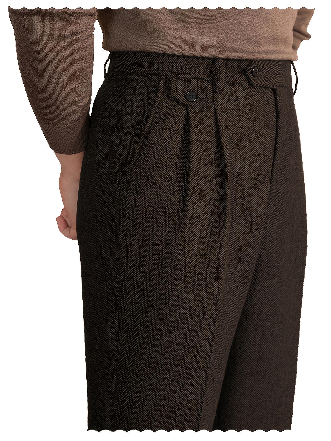 Mens Pants Tweed Herringbone Vintage Dress Pant Trousers Regular Fit Suit Pants for Men