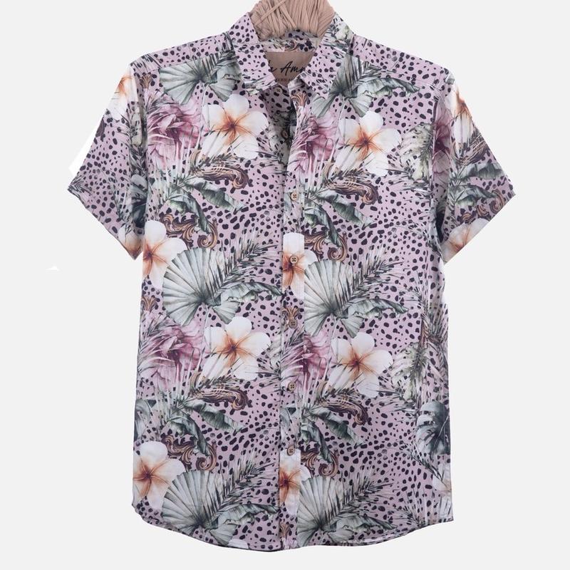 La Amrca Unisex ShortSleeve Menswear Hawaiian Shirt Silky Soft