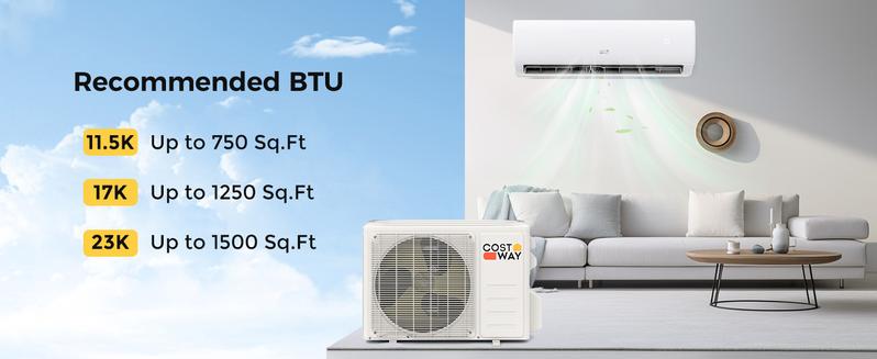COSTWAY Split Air Conditioner& Heater, 9000-24000BTU Wifi Enabled Inverter Air Conditioner & Heater Pump System, Compatible with Alexa, w/Installation Kit