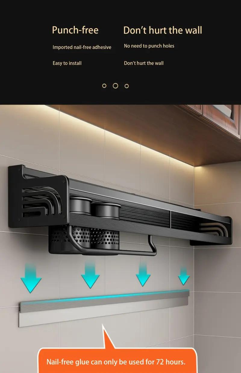 Bepatio Space Saving Wall-Mounted Kitchen Spice Rack – No-Drill Carbon Steel Shelf with Hooks for Utensils, Lids, and Seasoning Jars