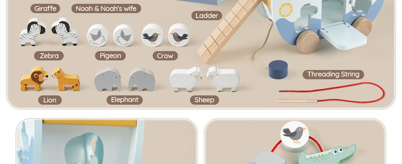 Joyreal Wooden Noah's Ark Toy for 1 Year Old Baby Boy and Girl Baptism Gift Neutral Color Montessori Educational Toy with Animal Shape Sorter Christian Toys for Toddler 1-3 Christmas Birthday Gift