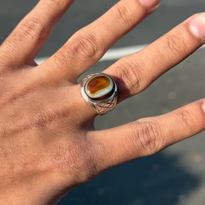 Sulemani Agate Handmade Ring, 925 sterling silver Mens rings size 8.25, 6.5 Gram