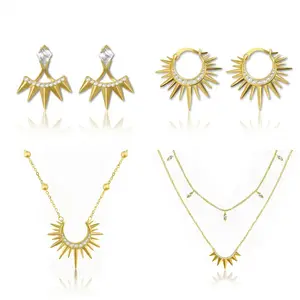 18k Gold Plated Dainty Sun Charm Necklace For Women and earrings Filled Cubic Zirconia sunshine necklace Simple Jewelry Gifts Pendant Chain for Women
