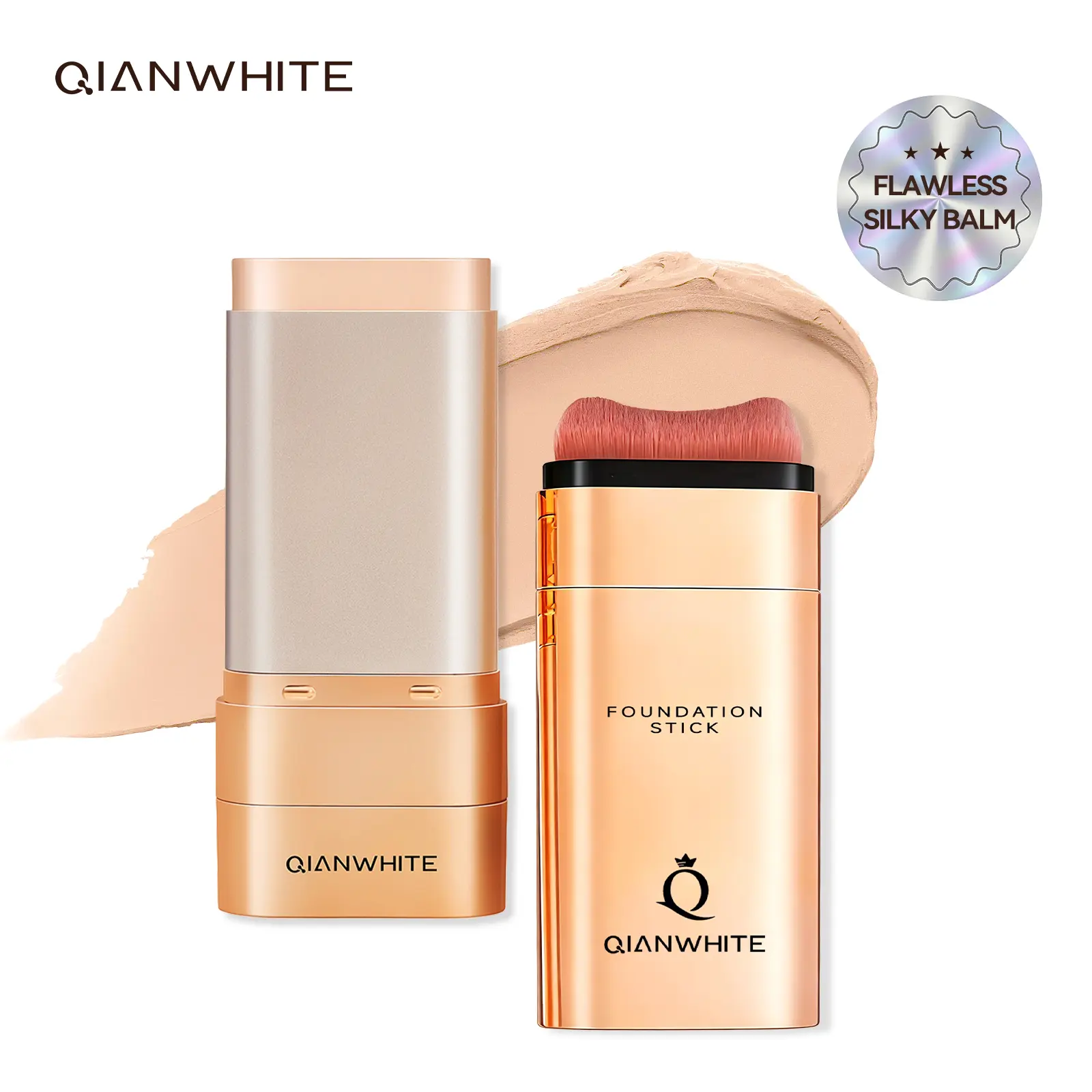 QIANWHITE Korean Foundation Stick Foundation for Mature Skin Tint, Buildable Light to Full Coverage Foundation Makeup Concealer, Dual-Ended with Brush for All Skin - Natural Dewy Finish #Summervibes,sunscreen #backtoschool