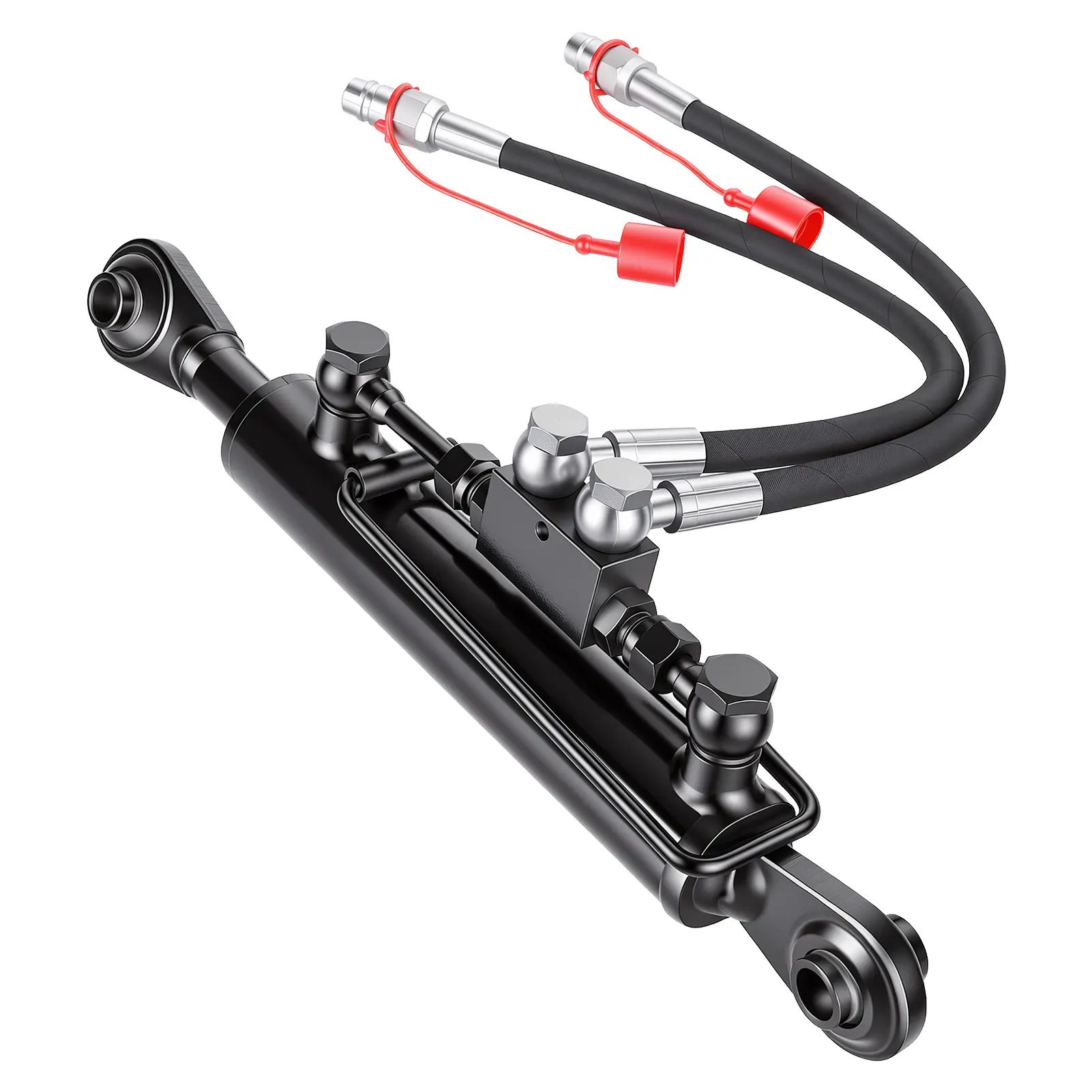 COANEHV Cat.1-1 Heavy Duty Metal Hydraulic Top Link Cylinder, 8-1/4 in to 26-3/8 in (18-1/8 in Range), 2.3 T pulling, 2 x 30.1 in Hydraulic Hoses, G3/8\" Check Valve, Easy Installation for Construction Tools & Agricultural Plowing