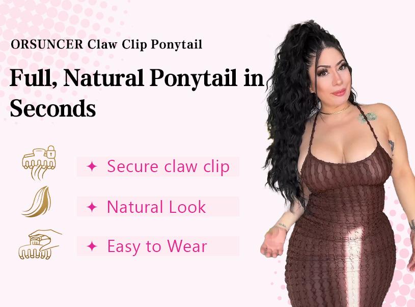 ORSUNCER Hair Extension Claw Ponytail Long Wavy Ponytail Extension Black Brown 30 Inch Curly Clip Ponytail in Hair Extensions For Women Fluffy Natural Looking Synthetic Hairpiece for Daily Use Easy To Go