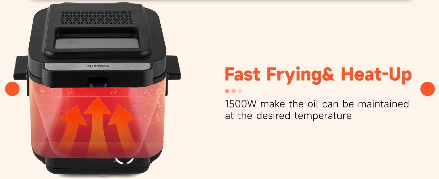 SUSTEAS 2.6 QT Deep Fryer 1500W with Temperature Control, Removable Lid, Non-Stick Inner Pot, and Easy to Clean Design Cooker SUSTEAS 2.6 QT Deep Fryer 1500W with Temperature Control, Removable Lid, Non-Stick Inner Pot, and Easy to Clean Design Cooker