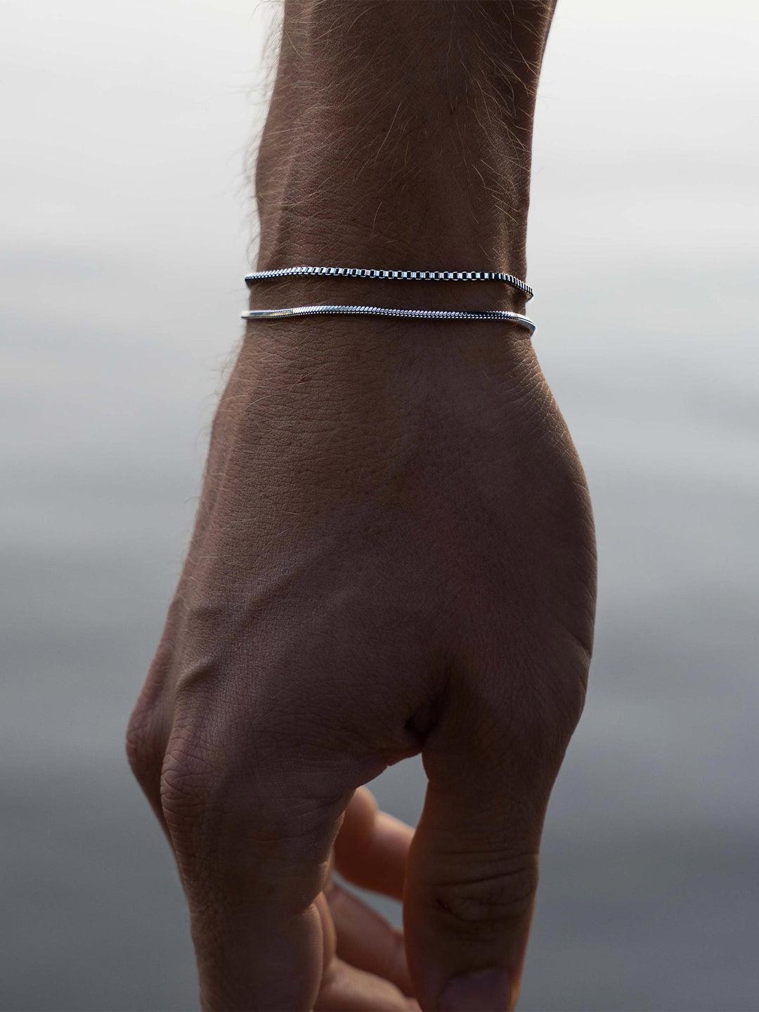 KOPERIN Layered Bracelet for Men-Dainty Sterling Men Bracelet Set 2mm Snake Box Chain Link Braclets Jewellery Gift for Fashion