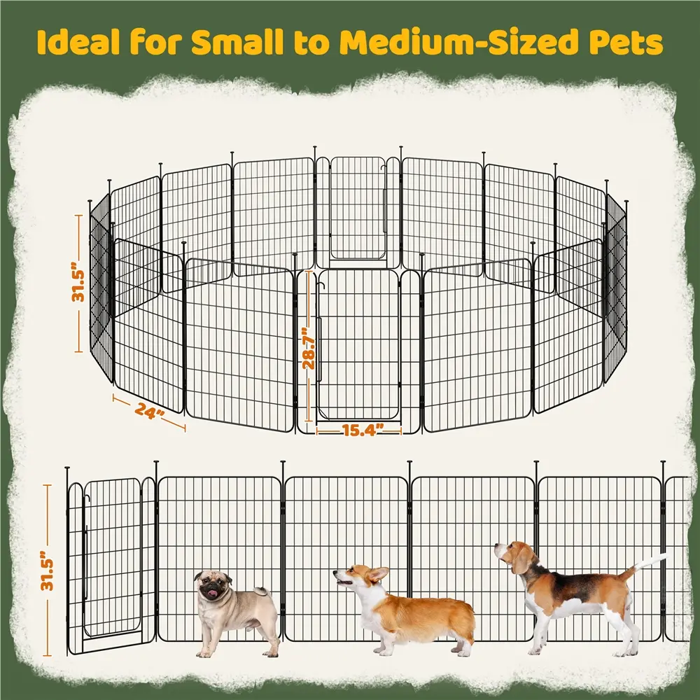 Yaheetech Puppy Exercise Pen - Iron Mesh Portable Foldable Pet Enclosure, 8/16 Panels with 1 x Panel with Door, 20/24/32 in Easy Access Design for Small Dogs, Camping Indoor/Outdoor Use, Portable Puppy Fence, 32 Inch, 16 Panels-32 Inch, 8 X Anchor Stakes