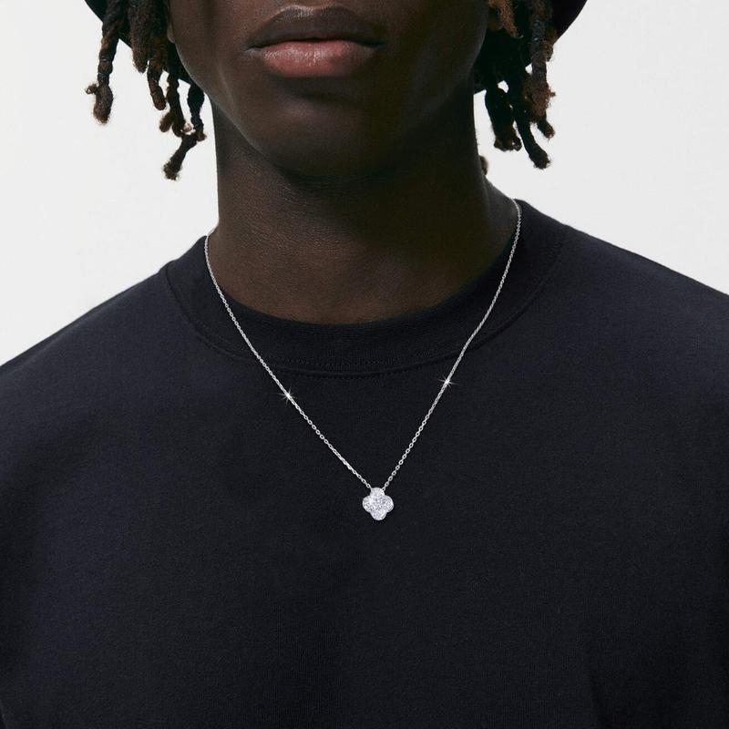 【#N351】UCCIYO Four-Leaf Clover Shape Pendant Lab-Created Moissanite S925 Sterling Silver Moissanite Pendant Necklace For Women Men Hip Hop Jewelry Gift