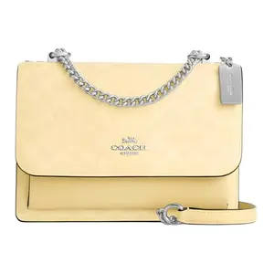 COACH Klare 22 Small Yellow Shoulder Bag with Silver Logo Chain Strap and Faux Leather