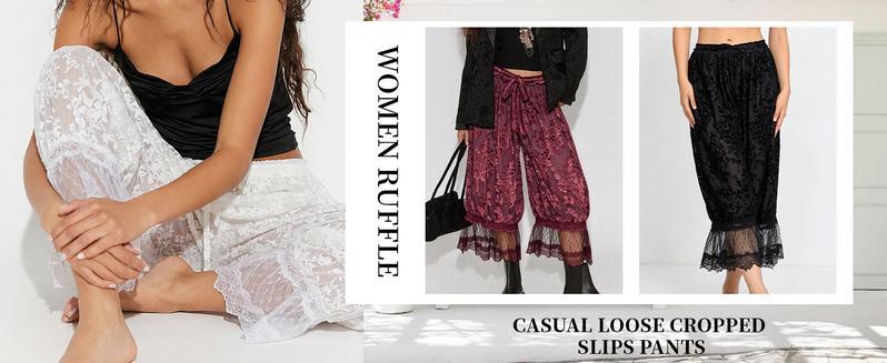 Mundoven Women Lace Trim Long Bloomers Y2k Floral Ruffle Elastic Mid Rise Pettipants Cropped Flared Slips Pants Mundoven Women Lace Trim Long Bloomers Y2k Floral Ruffle Elastic Mid Rise Pettipants Cropped Flared Slips Pants