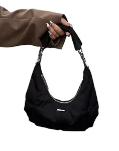 Women's Dark Color Scheme Underarm Bag, Fashionable Nylon Crossbody Shoulder Bag, High-Quality Textured Canvas Bag, Lightweight Commute Tote Bag, All Seasons Use, Suitable for Daily Use