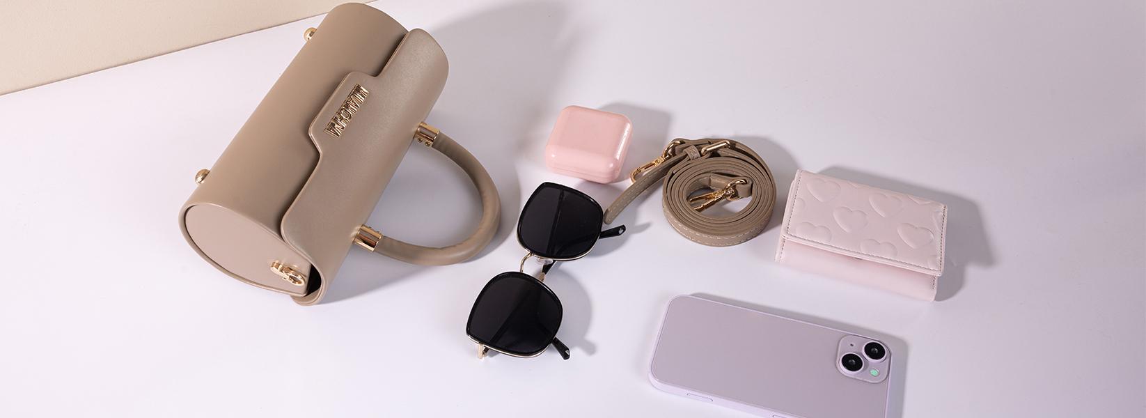 Milan Chiva Small Purses for Women Designer Mini Top Handle Purse Barrel Shape with Detachable Crossbody Strap Spacious Interior 8L x 4W x 4.2H