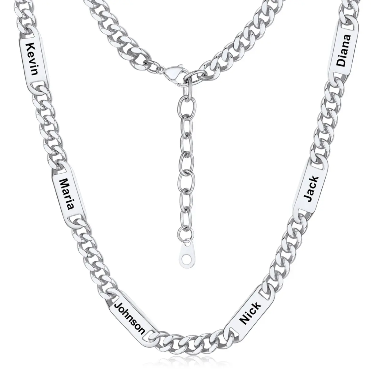 【Add note or leave message for names】PROSTEEL Personalized Stainless Steel Cuban Link Chain Necklace for Men Women, 5mm/7mm/9mm Width Engraving 1-6 Names Steel/ Golden/Black Christmas New Year Customized Gift
