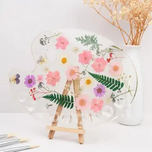 Pink Floral Resin Paint Palette,White/Purple Daisy,Green Leaves,Creative Tool&Supplies for Artist/Teacher, Birthday/Spring  Gift