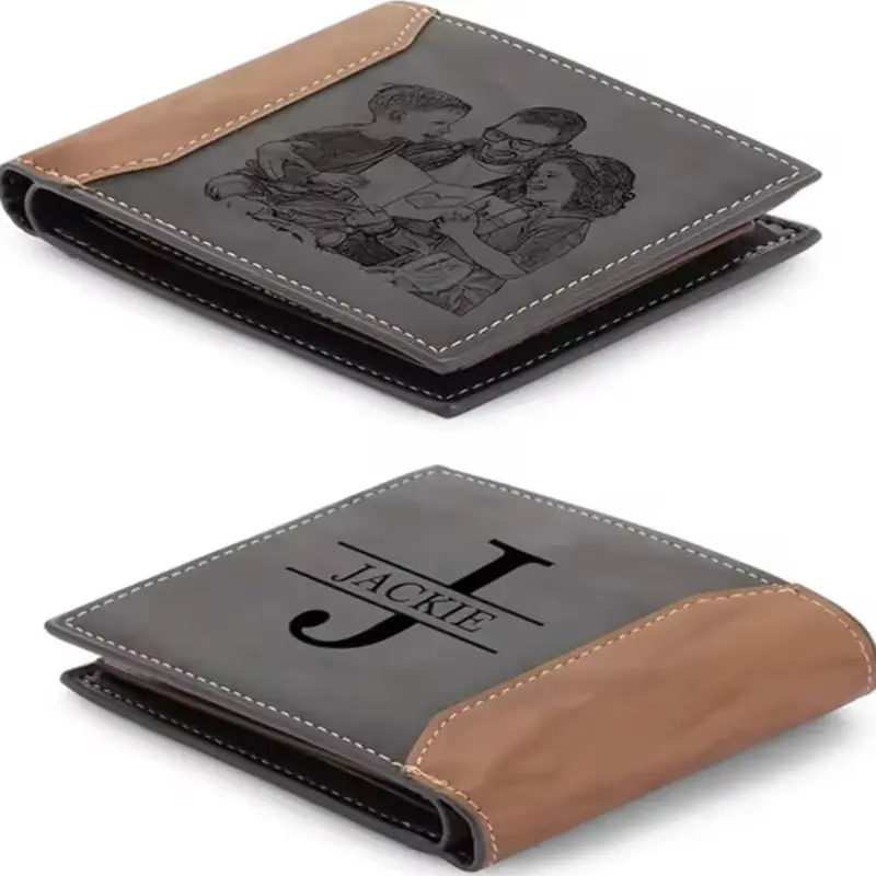 Personalized Wallet Men's Classic PU Leather Bi-Fold Custom Photo Wallet with Engraved Name & Photo Personalized Gift for Dad Husband Son BF Wallet