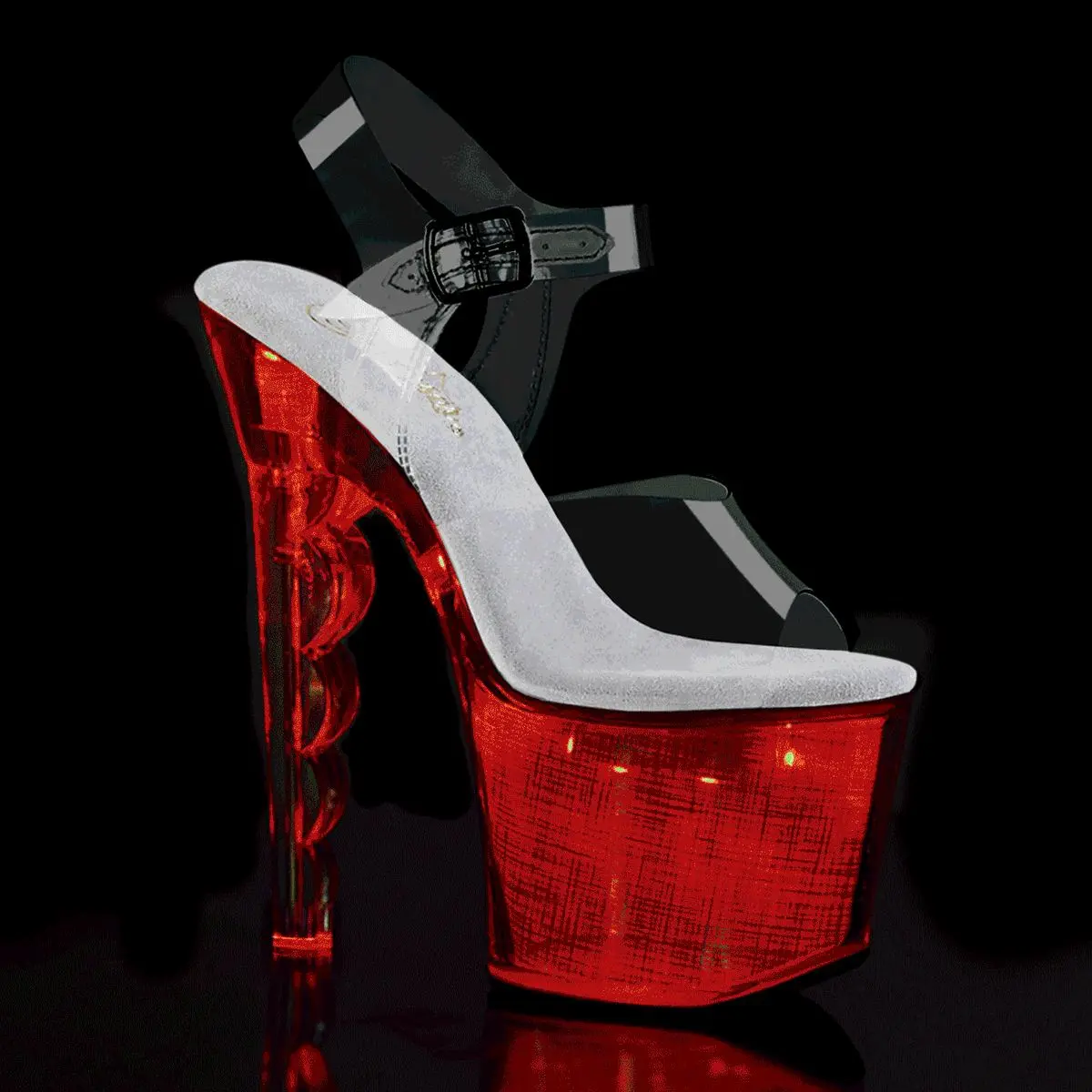 Women's Flashdance-708SCH Platform High Heel Sandals - Stylish Clear/Silver Hologram Statement Shoes, 3 1/4" (83mm) Platform Footwear for Daily Wear, 7" (178Mm) Scalloped Heel, Platform Heeled Sandals
