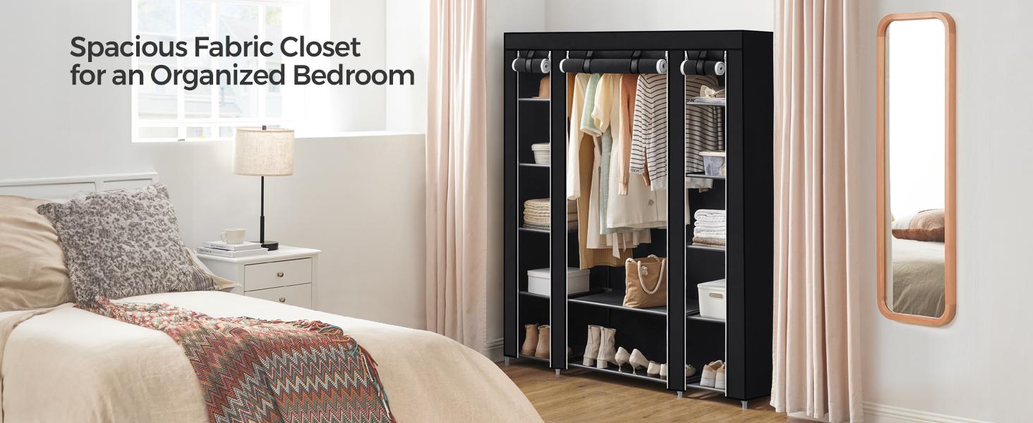 SONGMICS Closet Wardrobe, Portable Closet for Bedroom, Clothes Rail with Non-Woven Fabric Cover, 12 Compartments Furniture Organization SONGMICS Closet Wardrobe, Portable Closet for Bedroom, Clothes Rail with Non-Woven Fabric Cover, 12 Compartments Furniture Organization