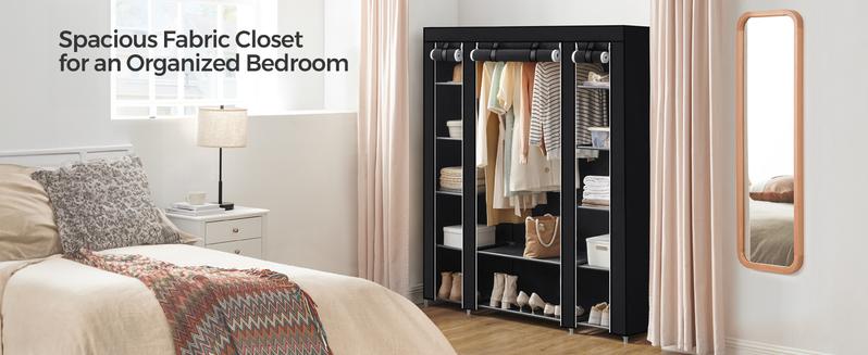 SONGMICS Closet Wardrobe, Portable Closet for Bedroom, Clothes Rail with Non-Woven Fabric Cover,  12 Compartments Furniture Organization