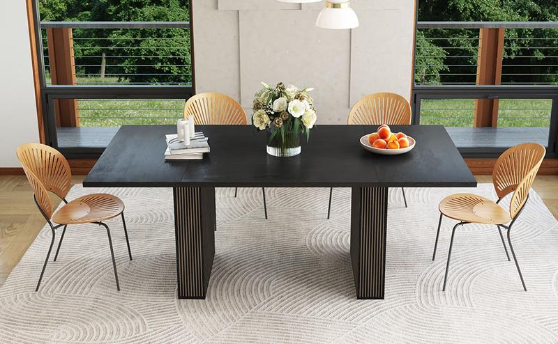 Giratree 78 Inch Dining Table for 6 8 10, Modern Farmhouse Rectangular Kitchen Table, Dining Room Long Tables with Wood Strip Base for Kitchen Living Room