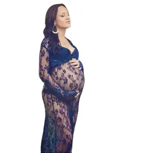 GLOWMUMMY Romantic Sheer Lace Maternity Dress For Photography Elegant Pregnancy Photoshoot Gown