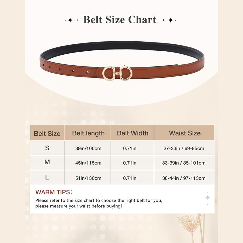 Women Reversible Double Sided Thin Belt Fashion Elegant PU Leather Tight Waist Belt with Gold Buckle Vintage Two-in-One Jeans Dress Long Coats Belts Female Accessories