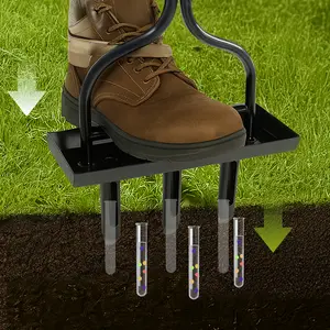 43-Inch Manual Lawn Aerator for Garden Soil Aeration, Heavy-Duty with Built-In Plug Tray & Bonus Weeding Tool