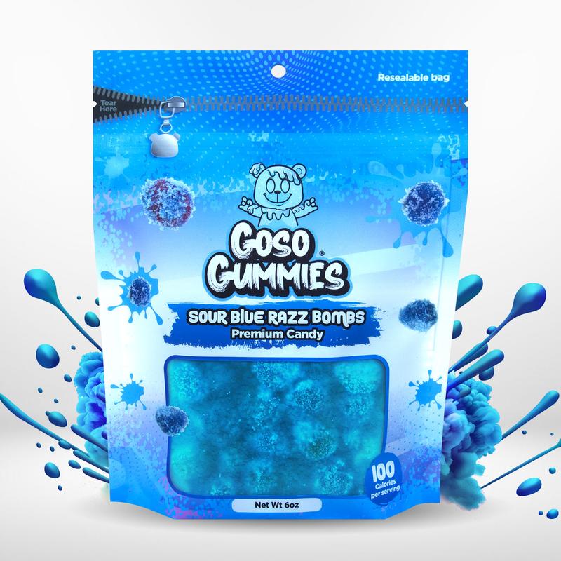 Goso Gummies Sour Blue Razz Viral Gusher Bombs 6oz Candy - Fruit Snack