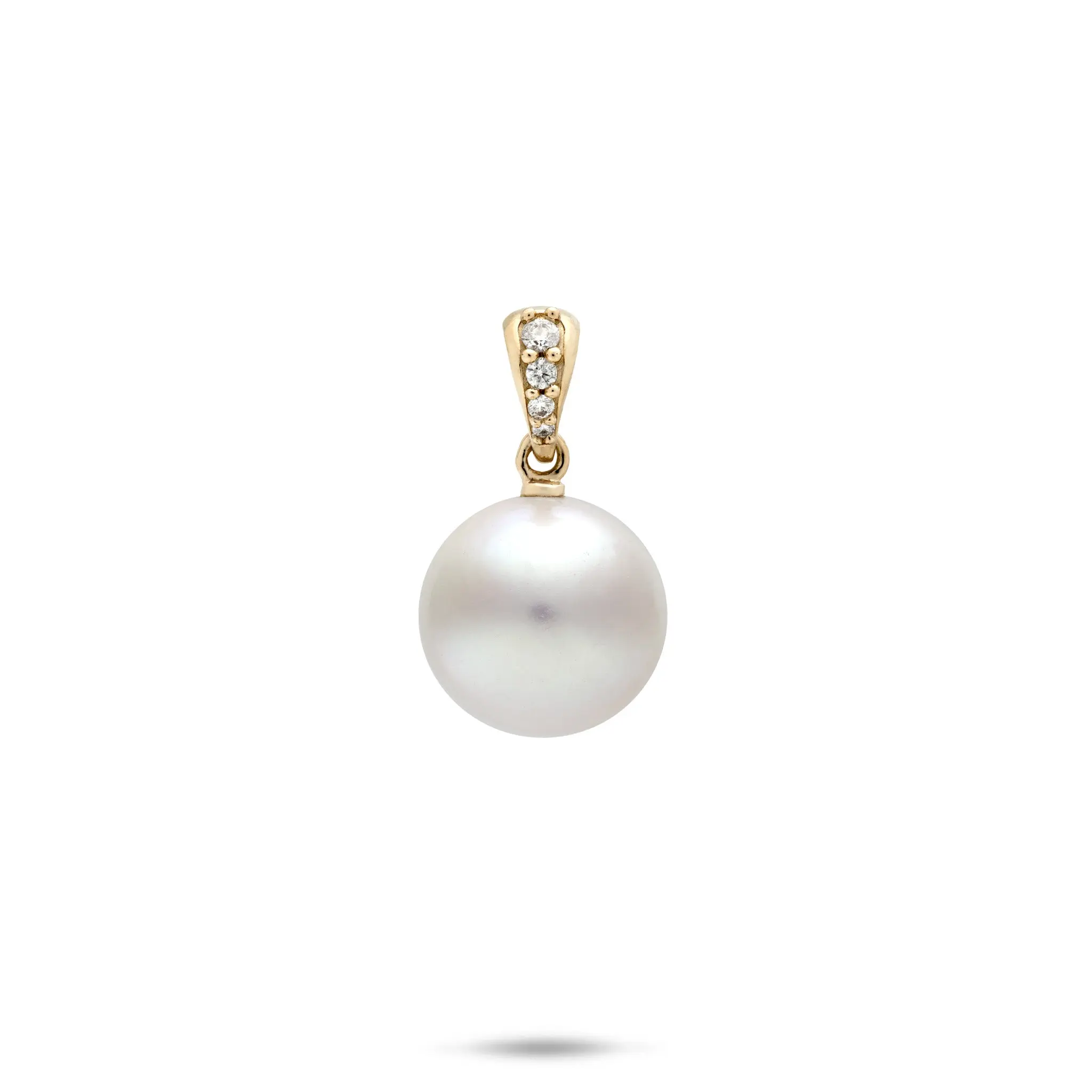 Freshwater White Pearl Pendant in Gold with Diamonds - 11-12mm