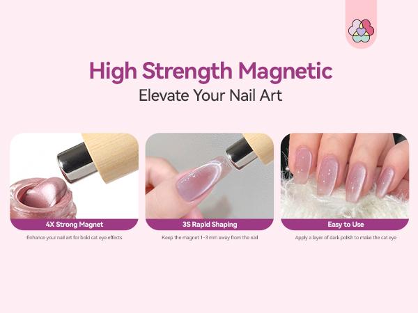 SAVILAND Cat Eye Nail Magnet Set: 4PCS Strong Nail Magnets for Cat Eye Gel Polish, Multi-Functional Magnet Sticks, Essential Nail Art Tools for Stunning Cat Eye Effects