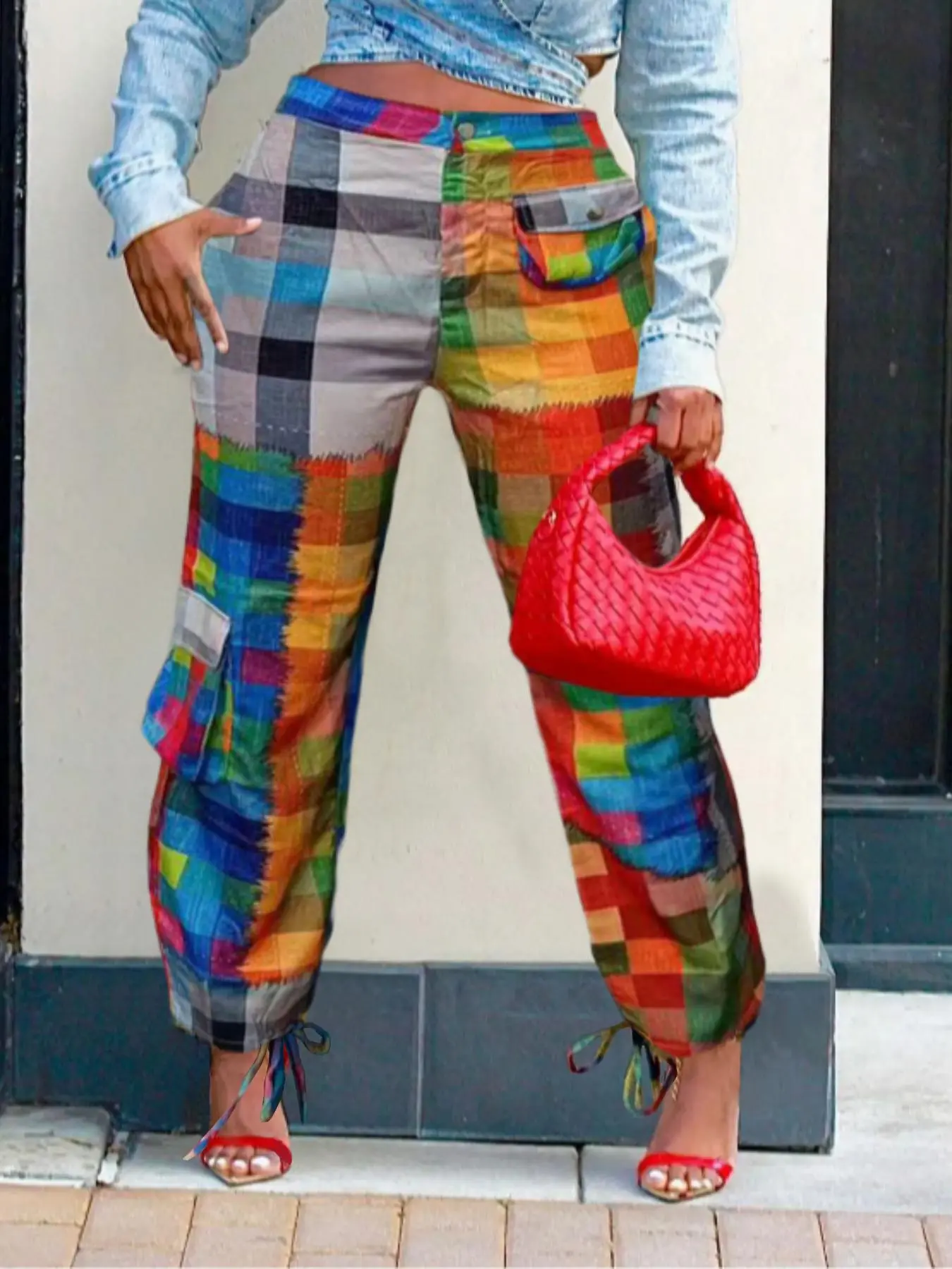 Women's Plaid Print Fashion Drawstring High Waist Pants, Casual Comfy Baggy Loose Vibe Pocket Trousers for Daily Wear, Ladies Casual Style Bottoms for All Seasons, Pants for Women, Womenswear, Casual Chic Trousers, Boho Casual Trousers