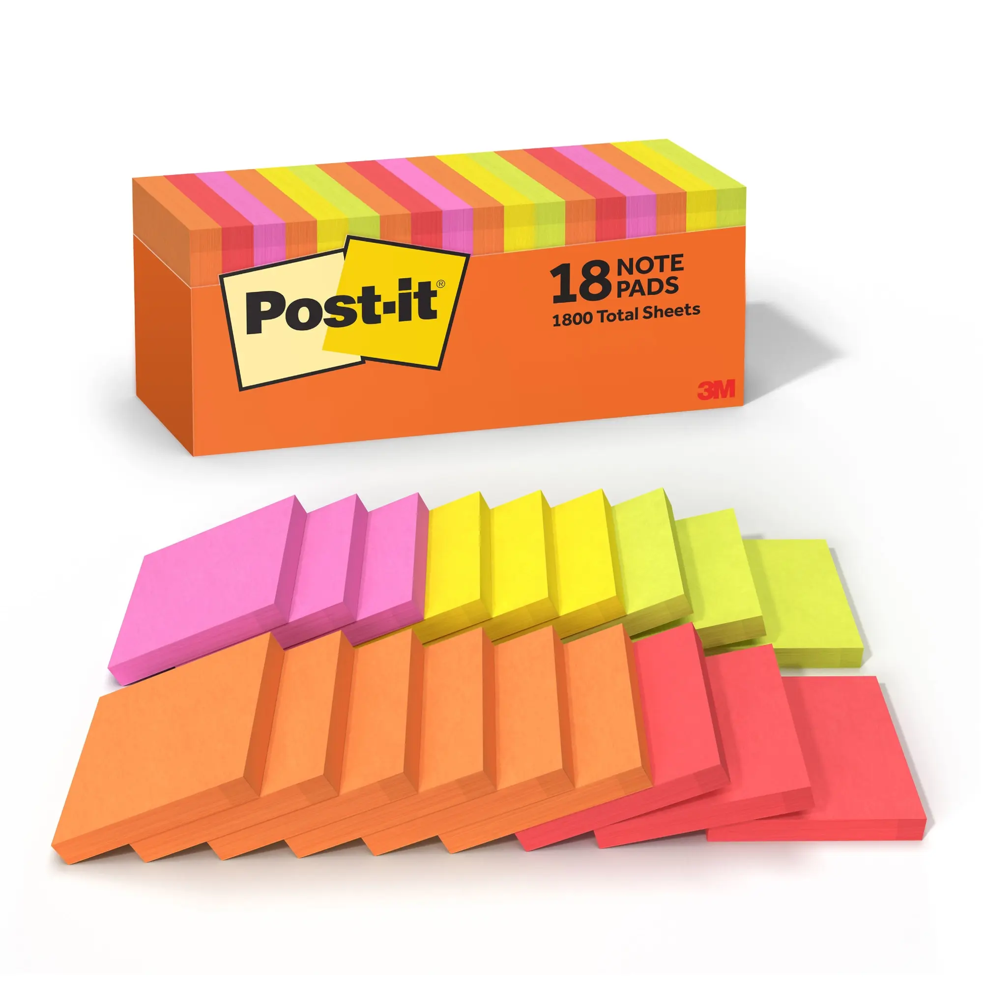 Post-it® Notes, 3 x 3 in, 18 Sticky Note Pads, 100 Sheets/Pad, School Supplies and Office Products, Sunburst