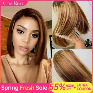 CindiRiver 5x5 Glueless Short Human Hair Bob Wigs Honey Blonde Highlight Ombre 4/27 Ready to Wear HD Lace Front Wig Dark Brown Highlight Ombre 1B/30 Silky Straight Double Drawn Bob Wig Pre-everything For Black Women 250% Density TikTokShopBlackFriday