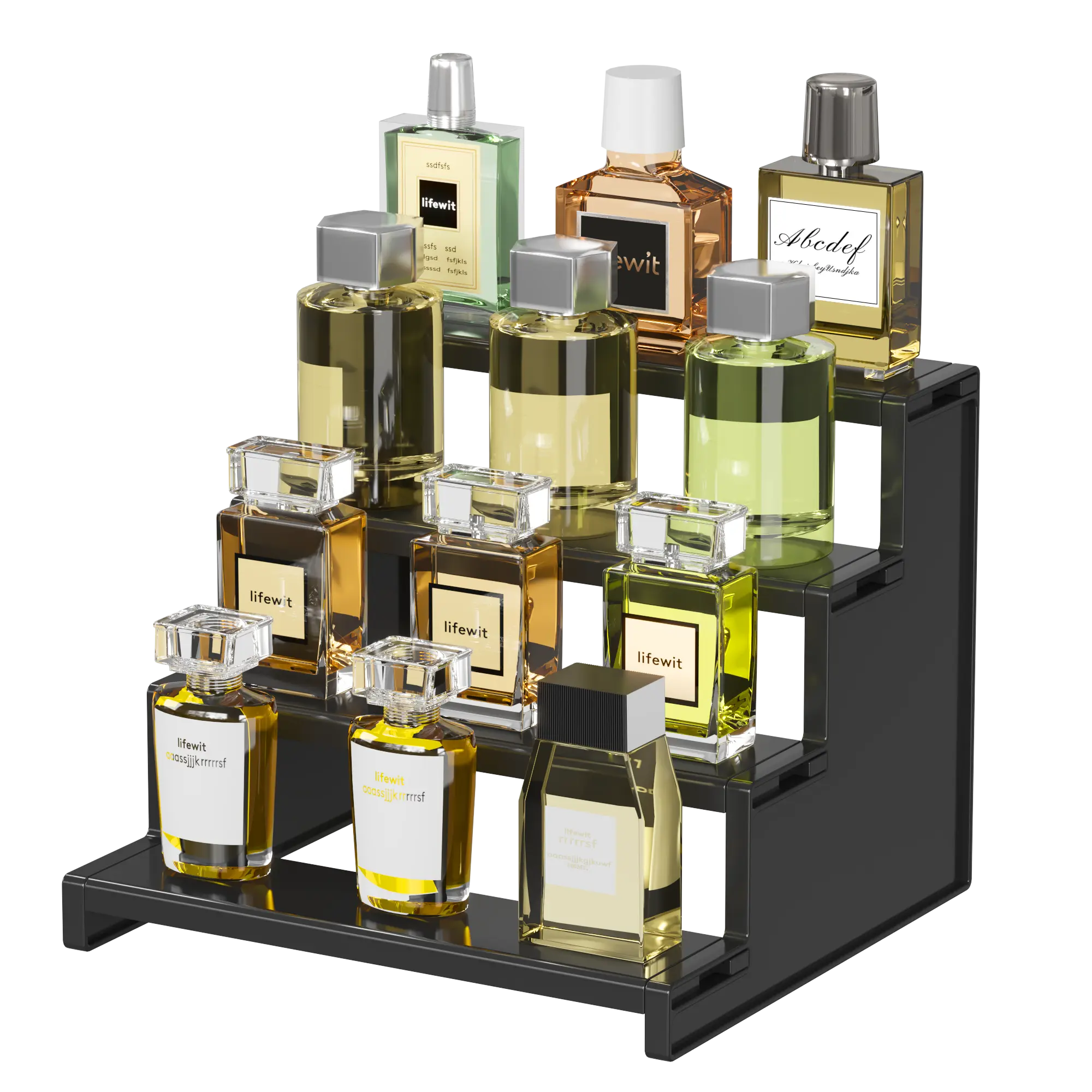 Live Only | Lifewit 9 inch 4 Tier Black Display Stand for Cologne,Perfume,Figures, Cupcake, Dessert, Spice, Fragrance, Countertop, Vanity, Dresser, Cabinet Use Racks Set Organizer