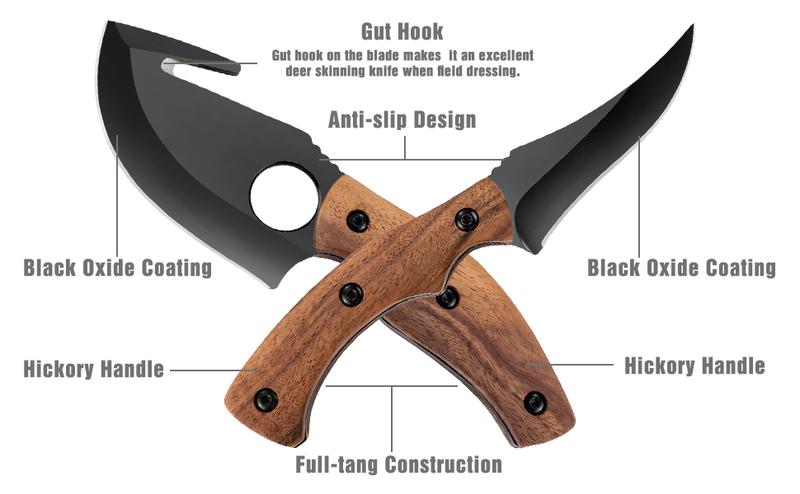 #JumpstartSale Swiss+Tech 2 Pack Fixed Blade Hunting Knife Set, 6-1/2" Skinning Knife and 7” Gut Hook Knife, Hickory Handle&Full-Tang, Perfect for Field Dressing, Deer Hunting, Fishing, Camping, Survival