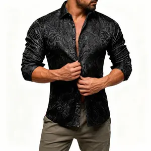 AILISUS Black Men's Paisley Shirt Business Sunscreen Anti-wrinkle Formal Shirt Button Shirt Simple Commuter Men's Summer Tops Casual Longsleeves Casual Soft Fit SpringStatements