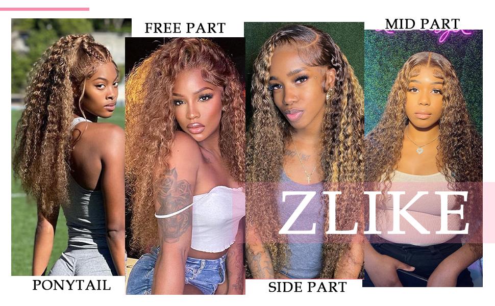 ZLIKE Highlight 13x4 Water Wave Transparent HD Lace Front 180% Density Wig Ombre Honey Blonde Curly wigs Human hair for Wom