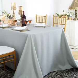 90"x156" Seamless Rectangular Premium Polyester (240 GSM) Tablecloth - Silver (1pc)
