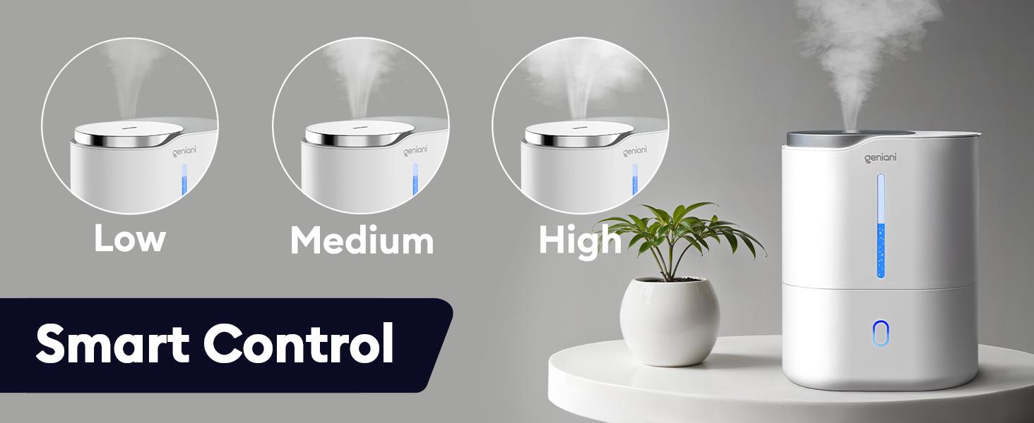 Geniani Huron 4L Ultrasonic Cool Mist Humidifier – Top Fill, Quiet for Bedroom, Plants,  Aroma Terapia  – 18h Runtime, Auto Shut-Off with Oil Scents