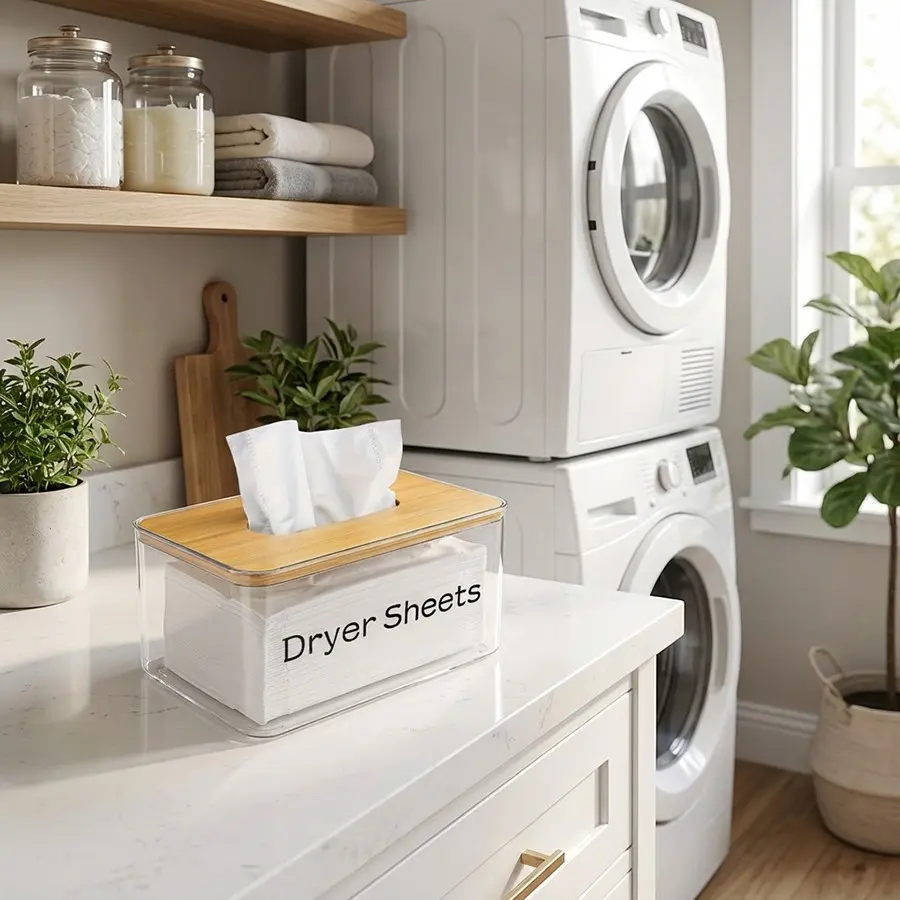 Dryer Sheet Holder, Clear Container Storage Box Home Organizers Household Storage Organizer Minimalist Light Luxury Style Washer Dryer Sheet Dispenser for Laundry Room Decoration, Removable - Large Capacity