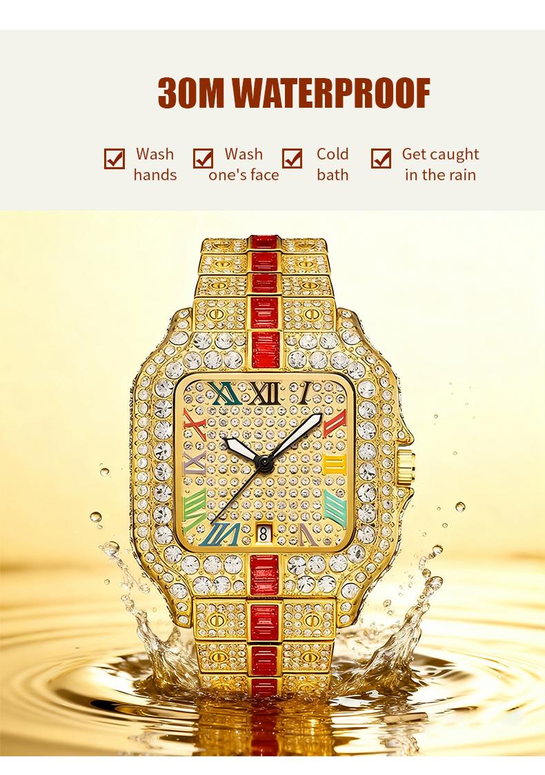 Valentine's Luxury Collection Ladies Rhinestone Embellished Square Dial Quartz Watch with Date Display Luminous Function Gift Box Included Timeless Classic Style Perfect Gift for Wife and Mom