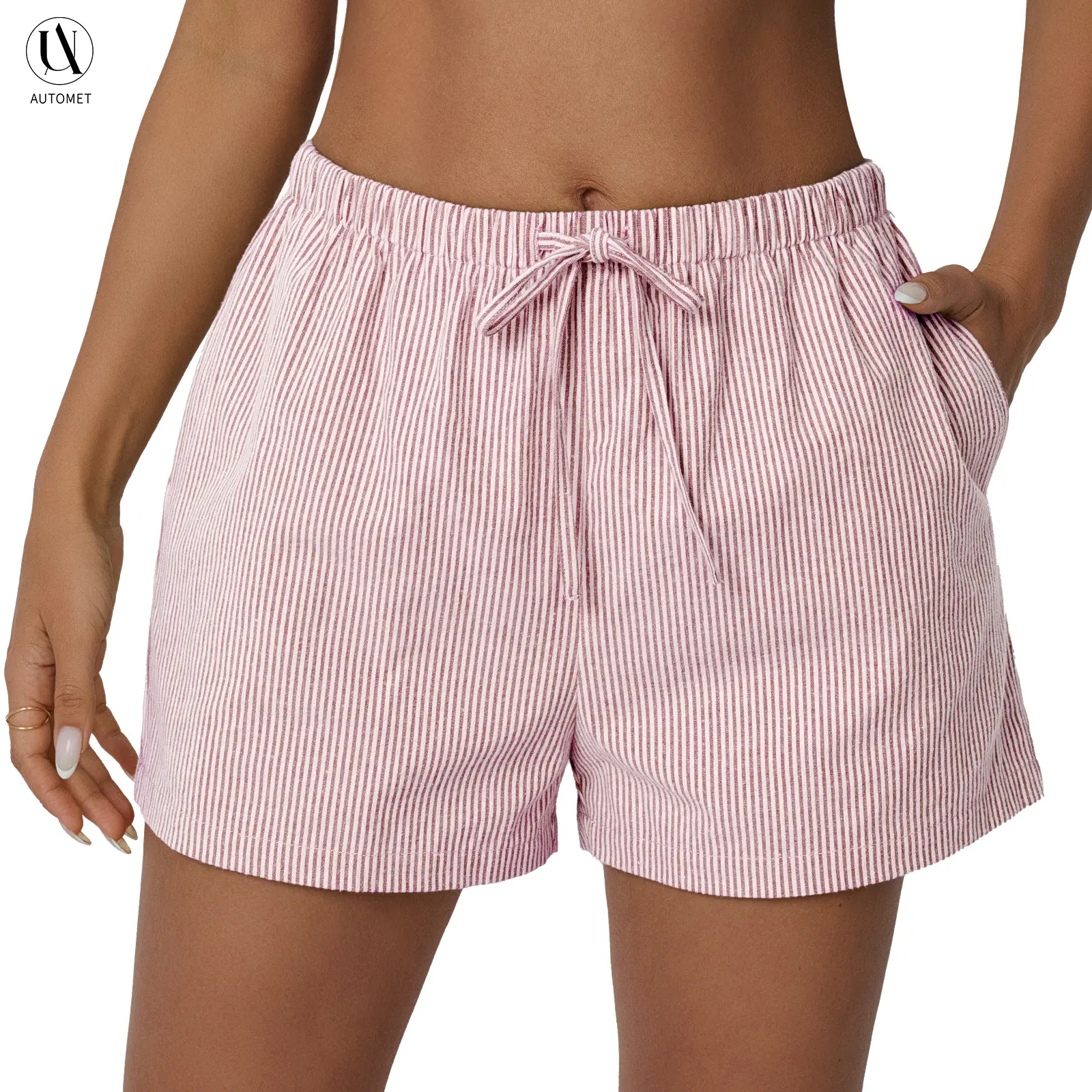 AUTOMET Women's Striped Sleeveless Loungewear Shorts - Elastic Banana Pocket Casual Athleisure Women's Clothes for Everyday Wear, Shorts For Women