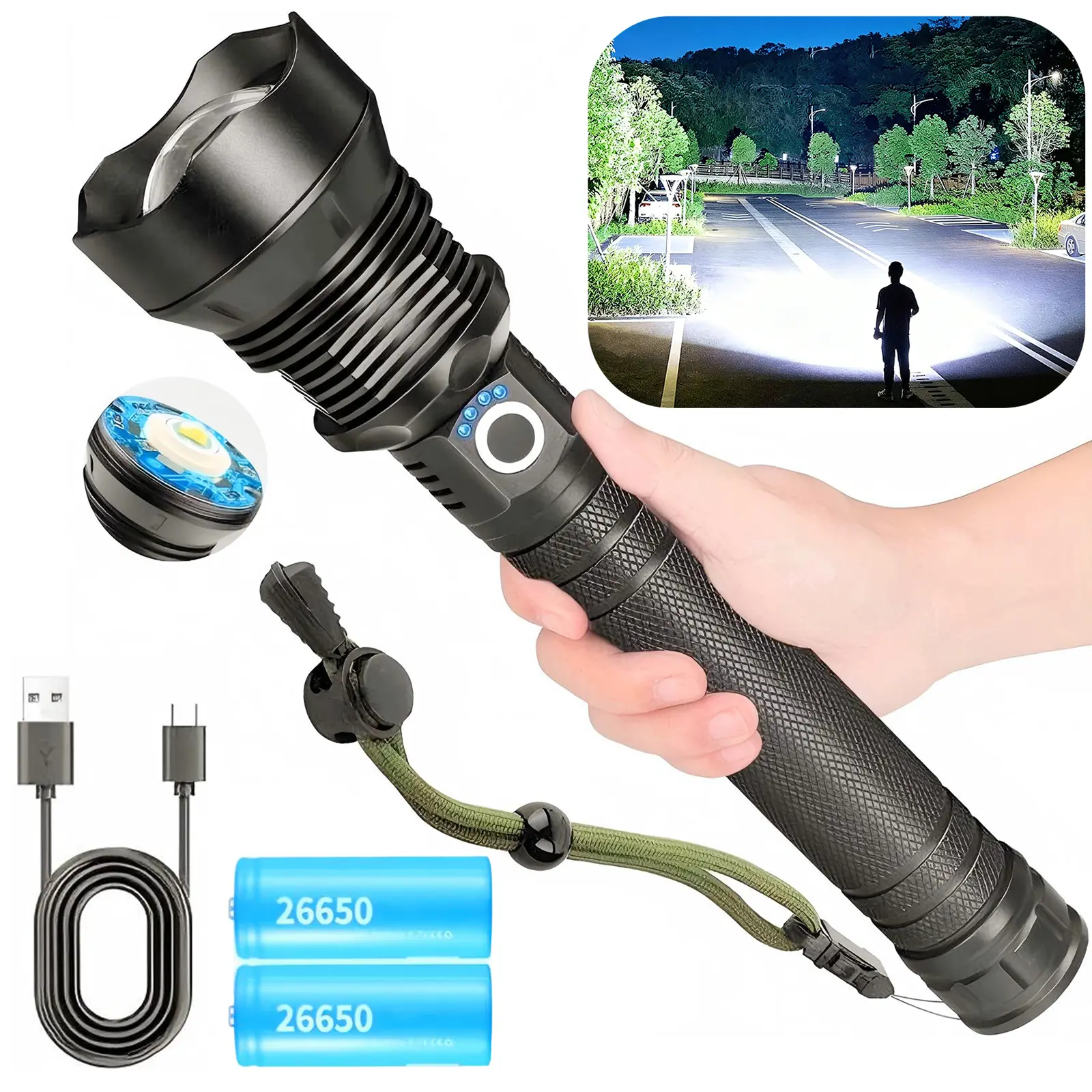 P70 LED Tactical Flashlight - Ultra-Bright, Long-Range, High-Intensity Handheld Torch for Camping, Emergency Use | LED Lights, Tactical Stuff