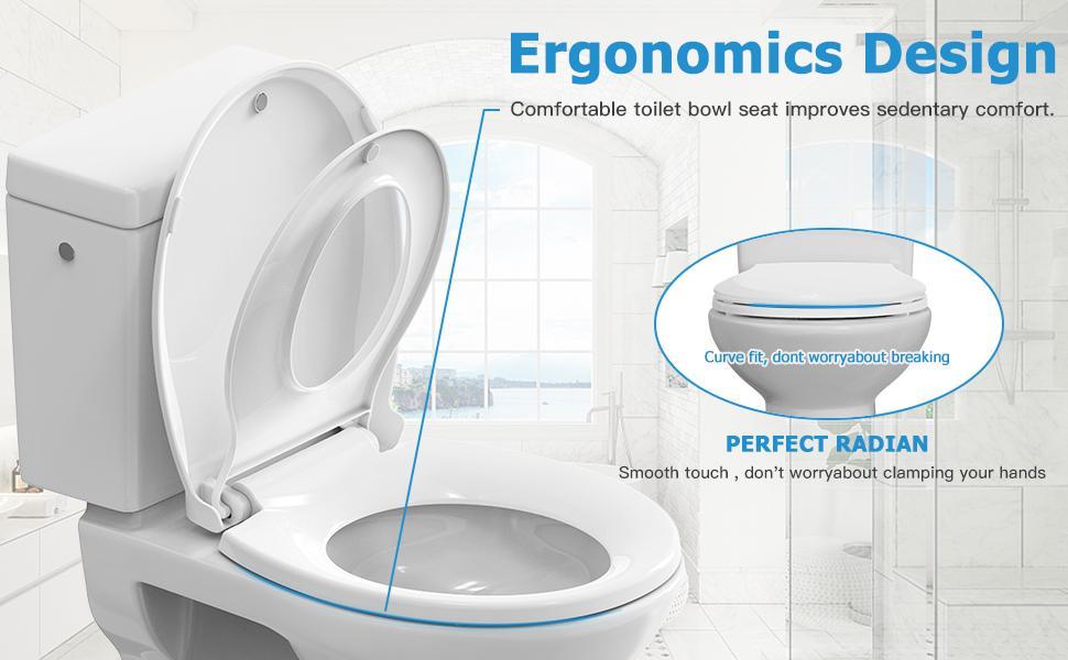【GARVEE】Round Toilet Seat, Built-in potty training seat slow close, never loosen, fits adults and toddlers
