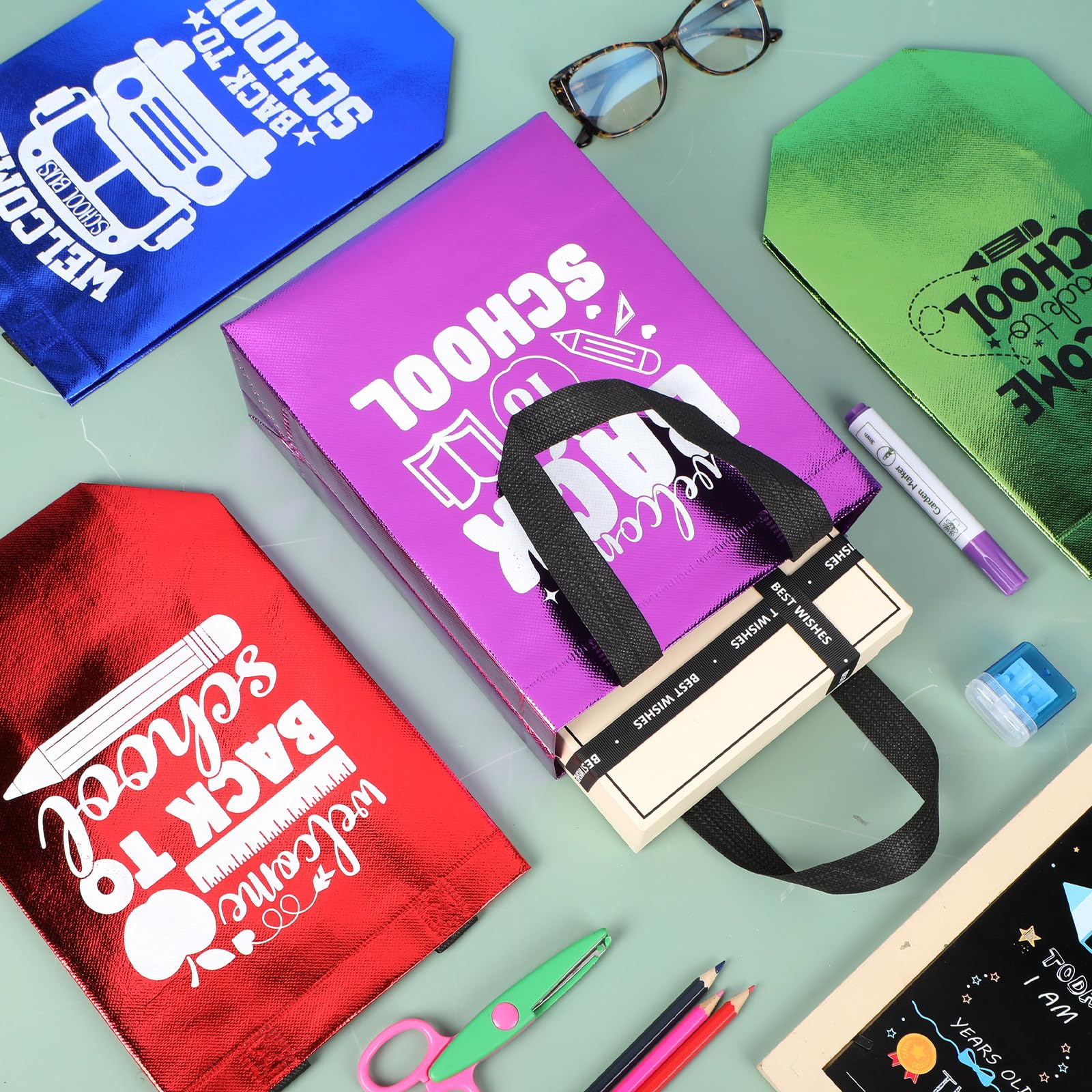 Graduation Goodie Bags Pencil Gift Bags Non Woven Crayon Handbags Crayon Bags Party Favors Bag for Student Teacher Christian,Birthday Thanksgiving Back to School Welcome First Day of School Graduation Gift,Classroom Gift Exchange