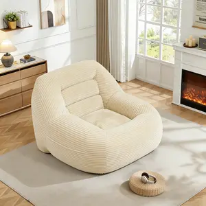 Beanbag Couch Boneless Sofa Corduroy Fabric For Living Room, Bedroom & Dorm, Cozy Fluffy Cloud Mini Couch，With Side Pockets No Assembly Required Stretch Sofa Cover Elastic Sofa Slipcover