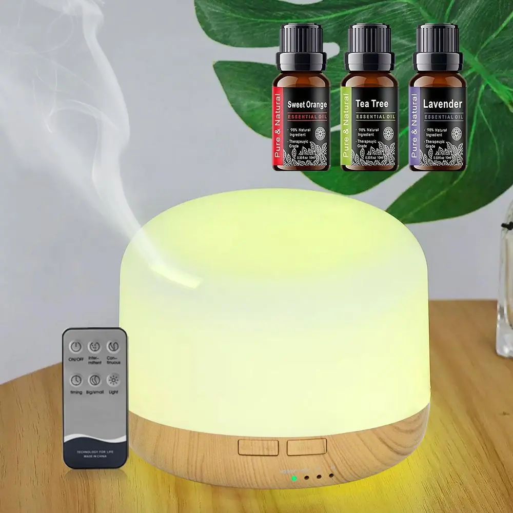 BPA-Free & Safe Ultrasonic Diffuser, 500ml Essential Oil Humidifier with Auto Shut-Off, Remote Control for 7 Color Ambient Light