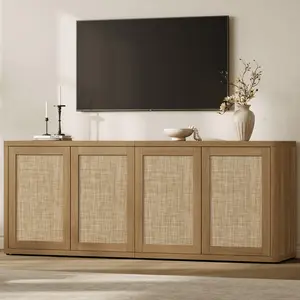 SICOTAS TV Stand for 65-70 Inch TVs, Large Entertainment Center with Storage Cabinet, Farmhouse Boho Modular Media Console for Living Room/Bedroom, Amber Oak